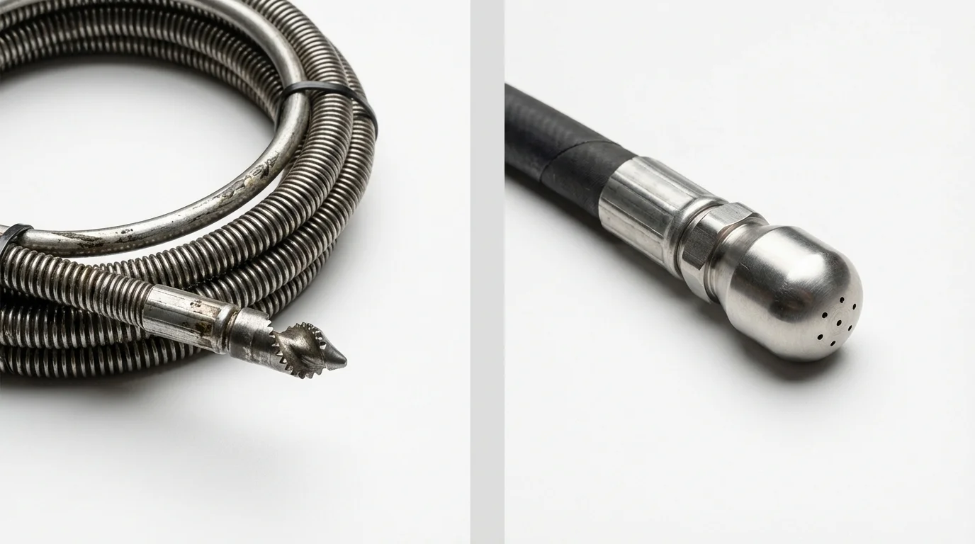 Drain snake cable and hydro jetting nozzle used for drain cleaning in Greensburg, KY