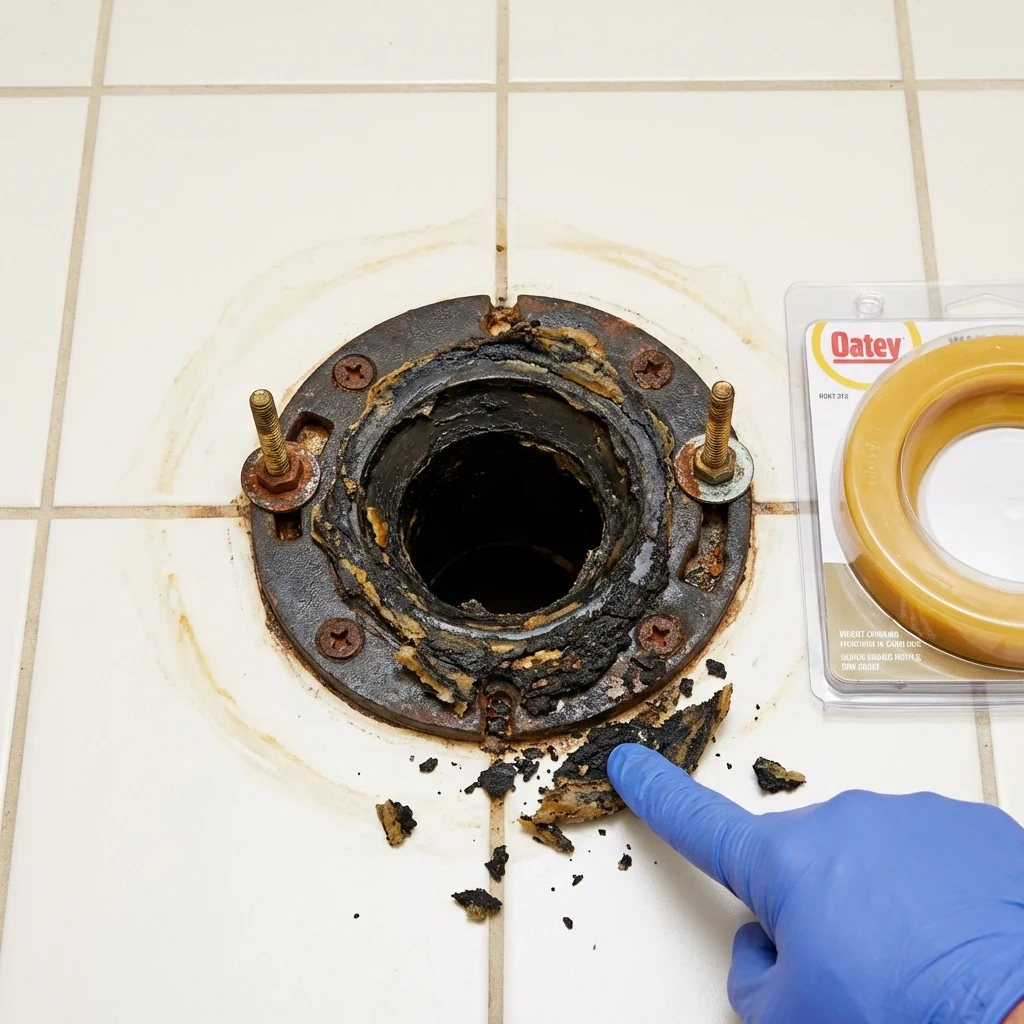 Failed wax ring showing water seepage at the base of a toilet in a Greensburg, KY home