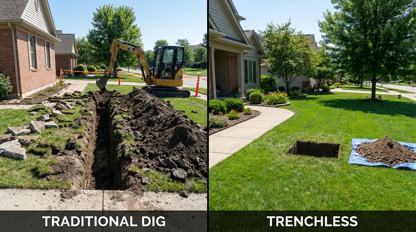 Trenchless sewer repair with minimal yard damage versus traditional excavation in Greensburg, KY